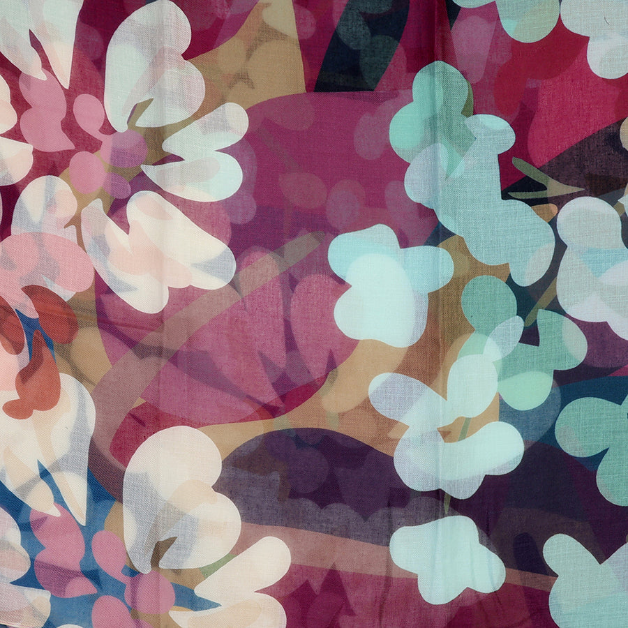 POM Florence Plum and Teal Mix Oversize Botanical Print Recycled Blend Scarf