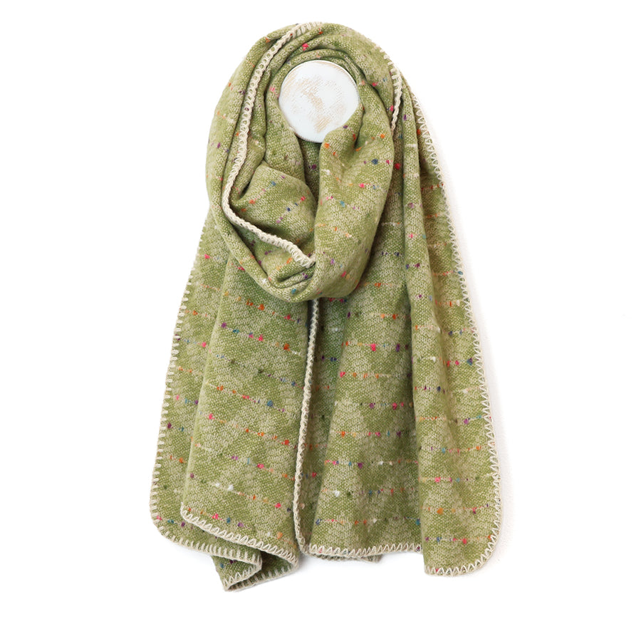 POM Tara Pistachio Mix Chevron Weave Stitch Detail Triangle Scarf