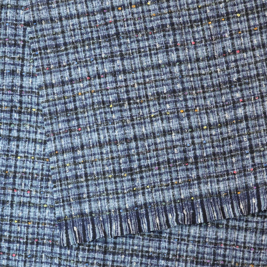 POM Chelsea Navy Mix Check Weave Scarf with Metallic Thread