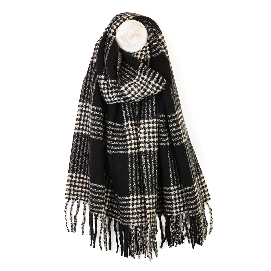 POM Emily Monochrome Check Stripes Scarf