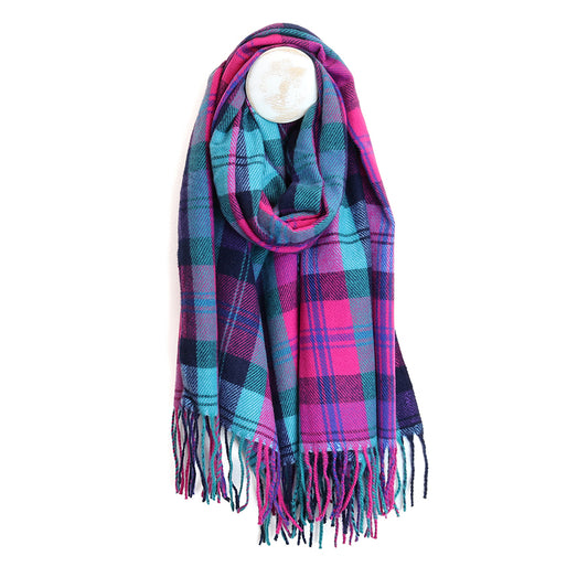 POM Esme Electric Blue and Pink Classics Tartan Check Scarf