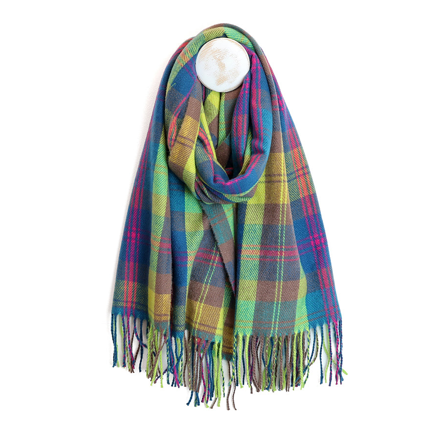 POM Esme Lime, Blue and Pink Classics Tartan Check Scarf