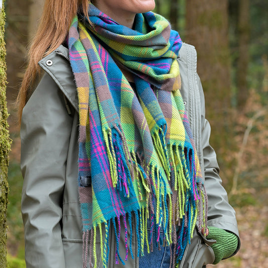 POM Esme Lime, Blue and Pink Classics Tartan Check Scarf