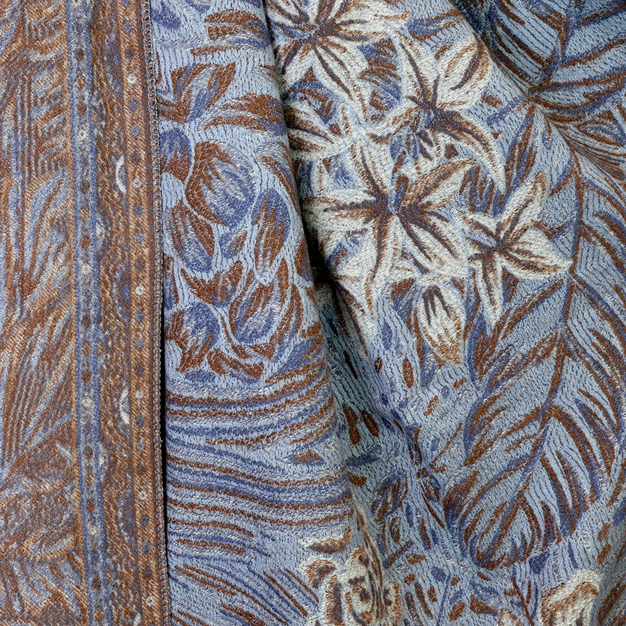 POM Celia Blue and Brown Mix Reversible Ornate Fern Leaf Scarf