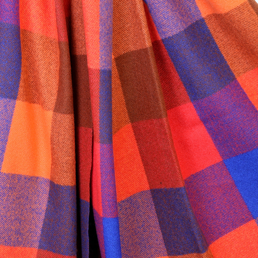 POM Esme Orange and Blue Check Scarf