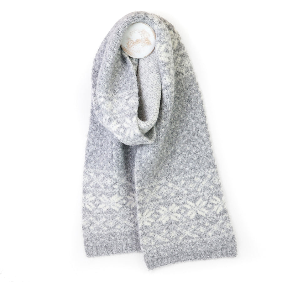POM Erica Grey and White Scandi Style Knit Scarf