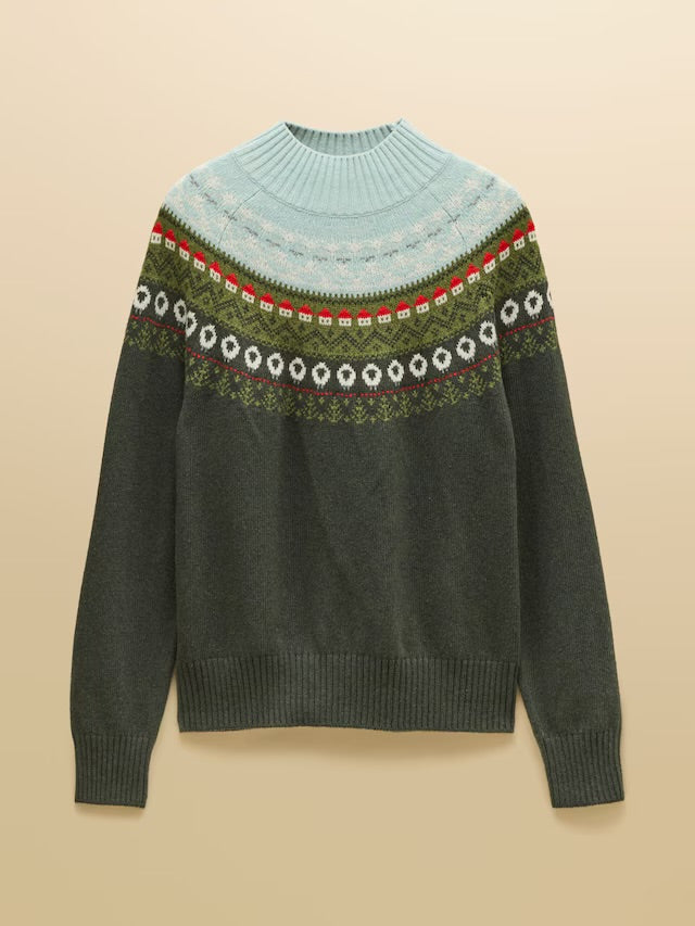 Joules Green Landscape Pattern Cotton Blend Knitted Jumper