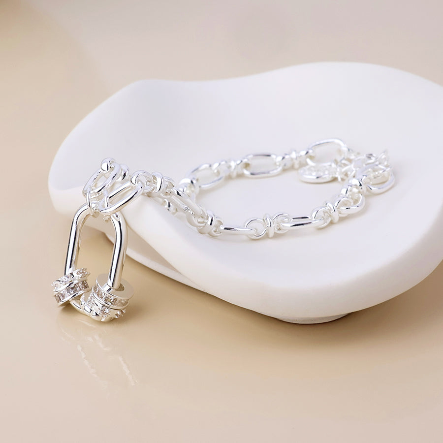 POM Chroma silver plated link bracelet with mixed crystal rings