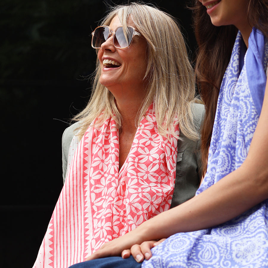 POM Coral graphic repeat print cotton scarf