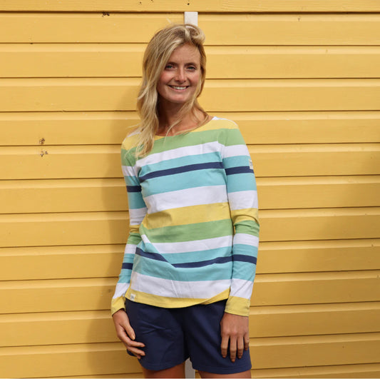 Lazy Jacks Multi Stripe Long Sleeve Breton Top Greens