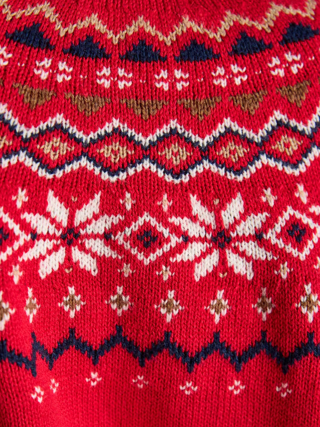 Joules Alba Red Fairisle High Neck Cotton Blend Jumper
