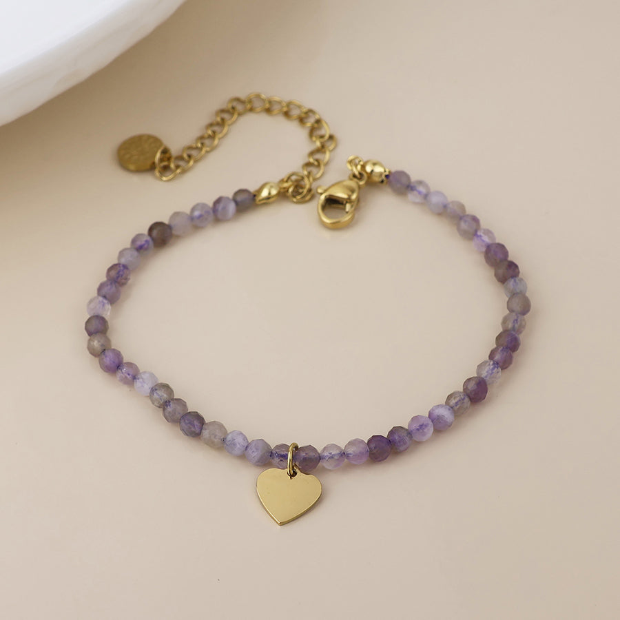 POM Waterproof gold plated heart and indigo bead bracelet