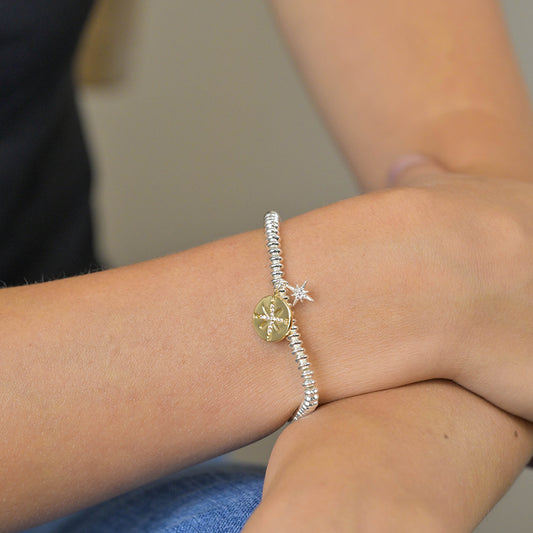 Faux Gold and Silver Plated Double Charm Nautical Compass Bracelet