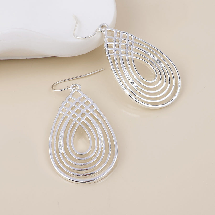 POM Deco silver plated deco lattice teardrop drop earrings