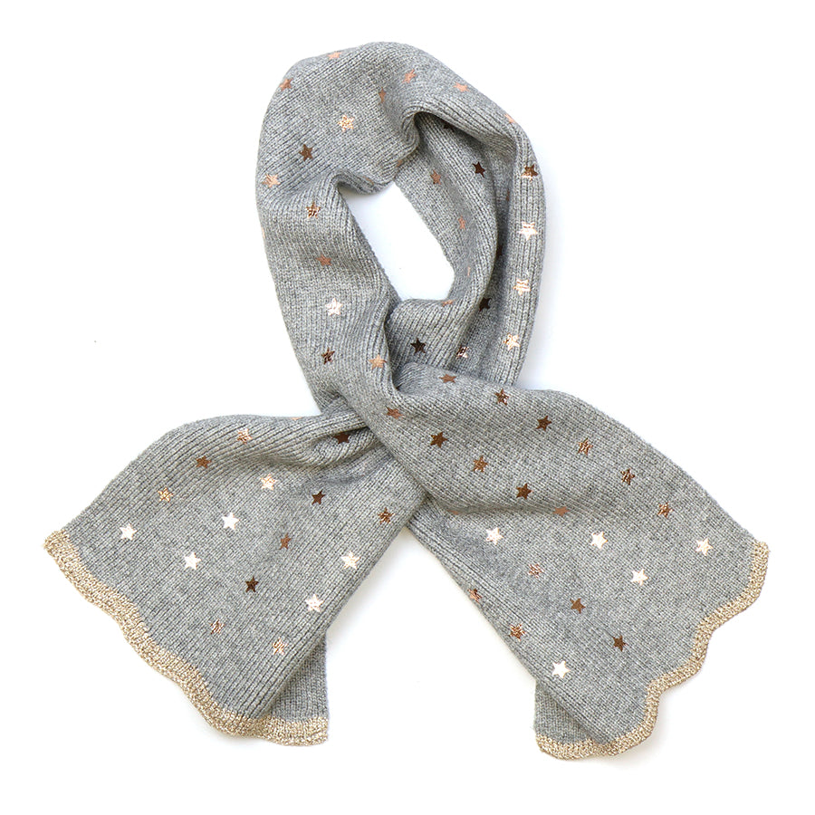 POM Grey recycled blend metallic stars pull through scarf