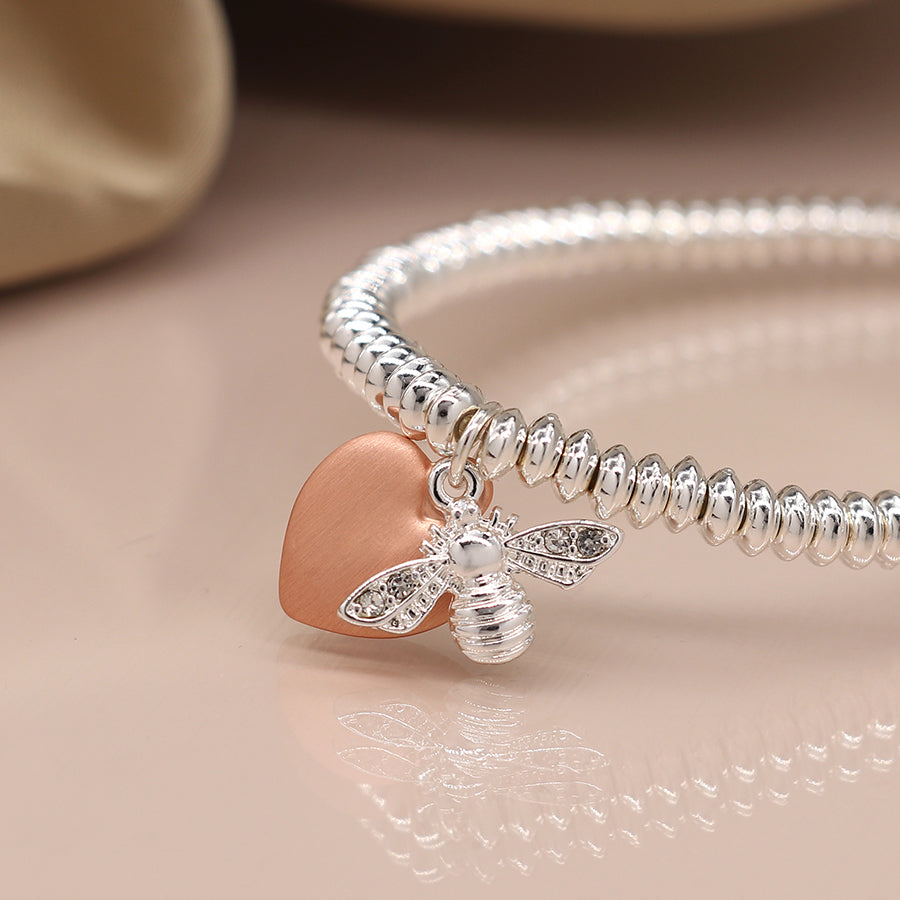 Oval Bead Bracelet with Bumblebee and Rose Gold Heart