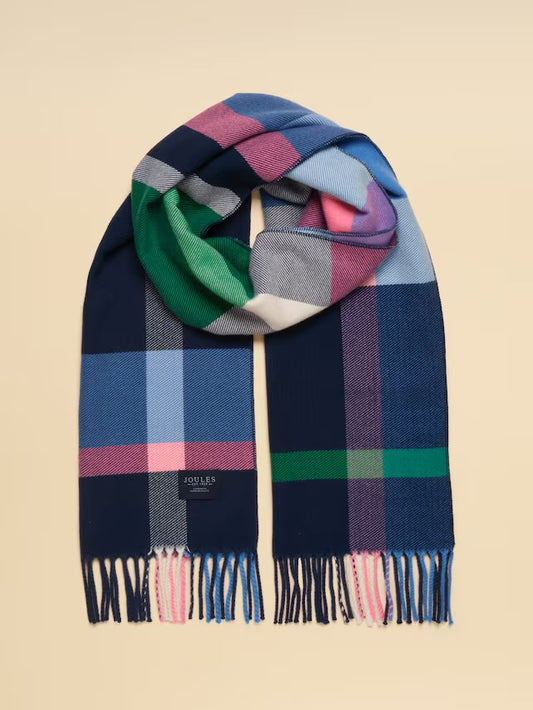 Joules Langtree Navy & Pink Check Scarf