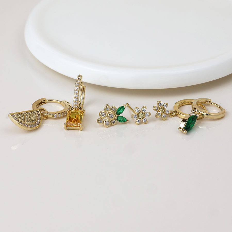 POM Golden triple mismatch crystal earring set