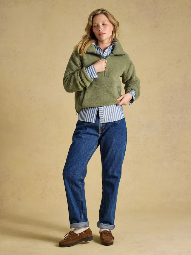 Joules Joules Olive Green Cropped Quarter Zip Fleece