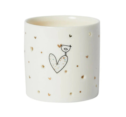 Bird & Heart  Porcelain Tea light Holder