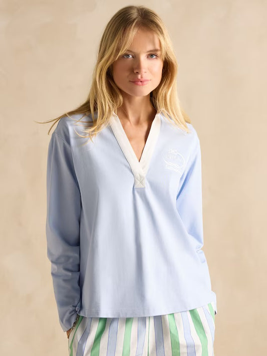 Joules Tallie Blue Combed Cotton Collared Top