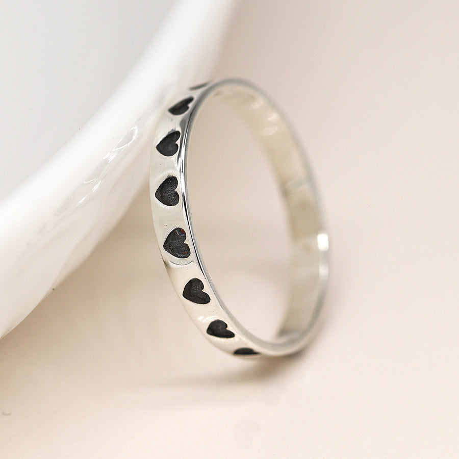 POM Silver Oxydised Hearts Ring