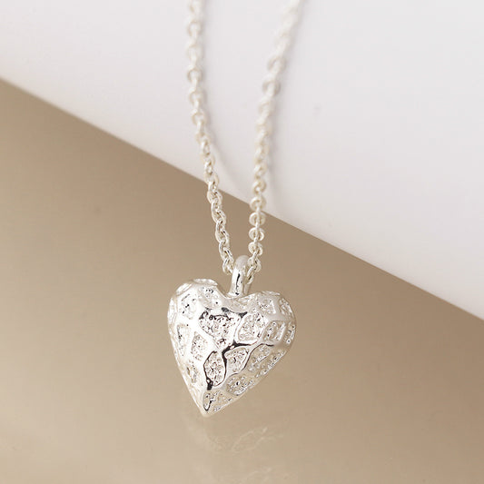 POM Silver plated vintage texture heart necklace