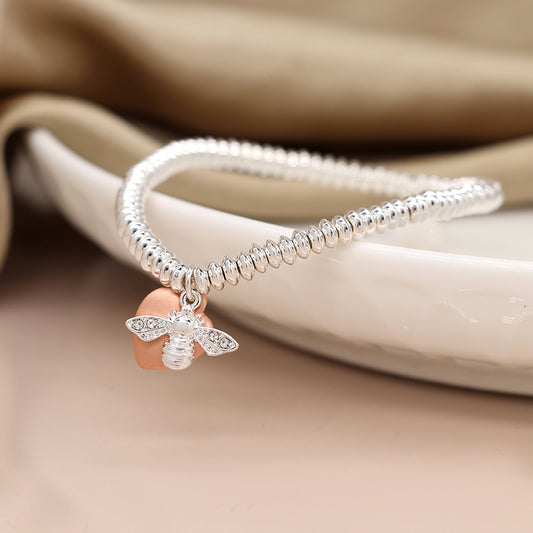 Oval Bead Bracelet with Bumblebee and Rose Gold Heart
