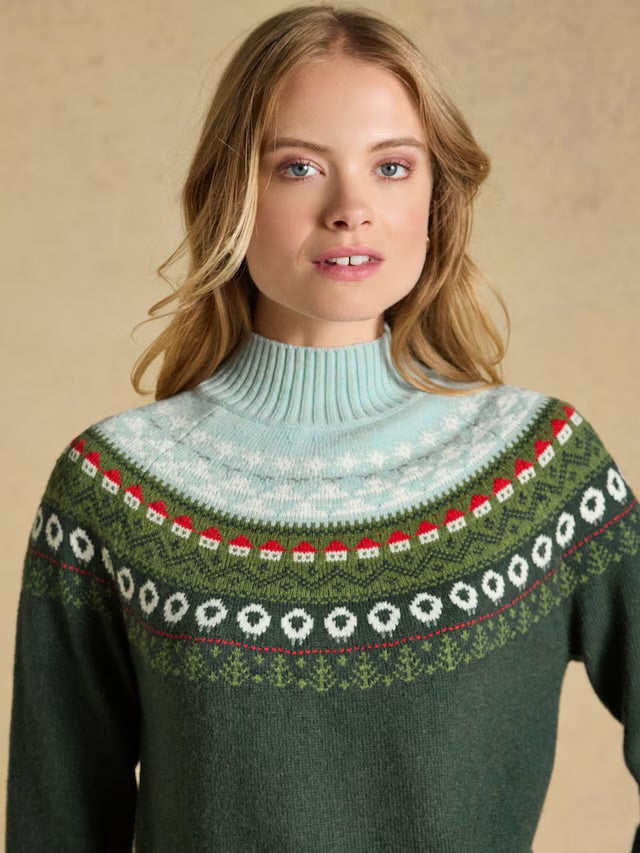 Joules Green Landscape Pattern Cotton Blend Knitted Jumper