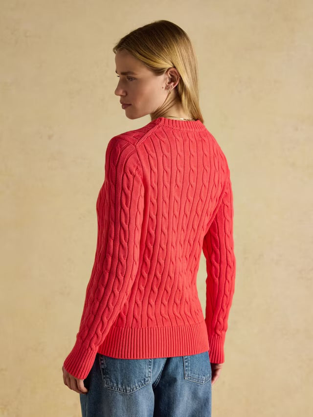 Joules Red Classic Crew Neck Cotton Cable Knit Jumper