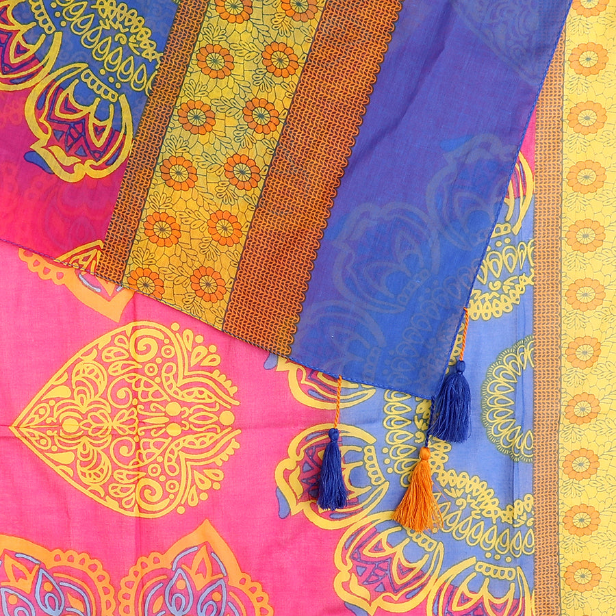 POM Bright pink and blue cotton mandala print scarf