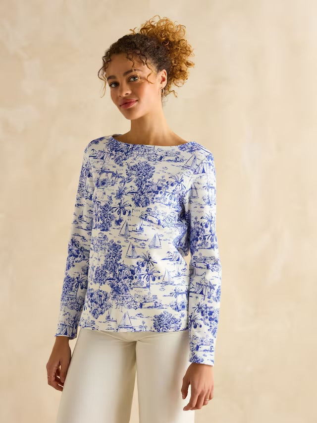 Joules Harbour Blue Toile de Jouy Boat Neck Printed Top