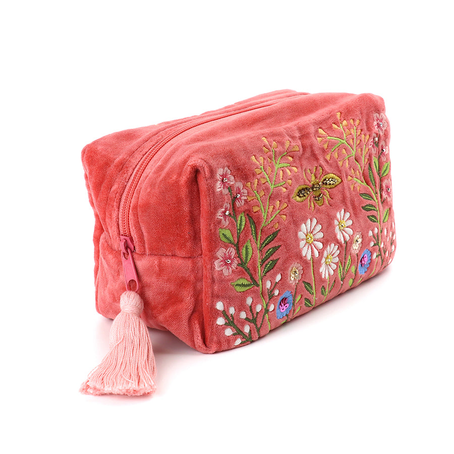 POM Salmon pink velvet meadow washbag
