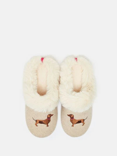 Women’s Joules Slippers- Oatmeal Dog