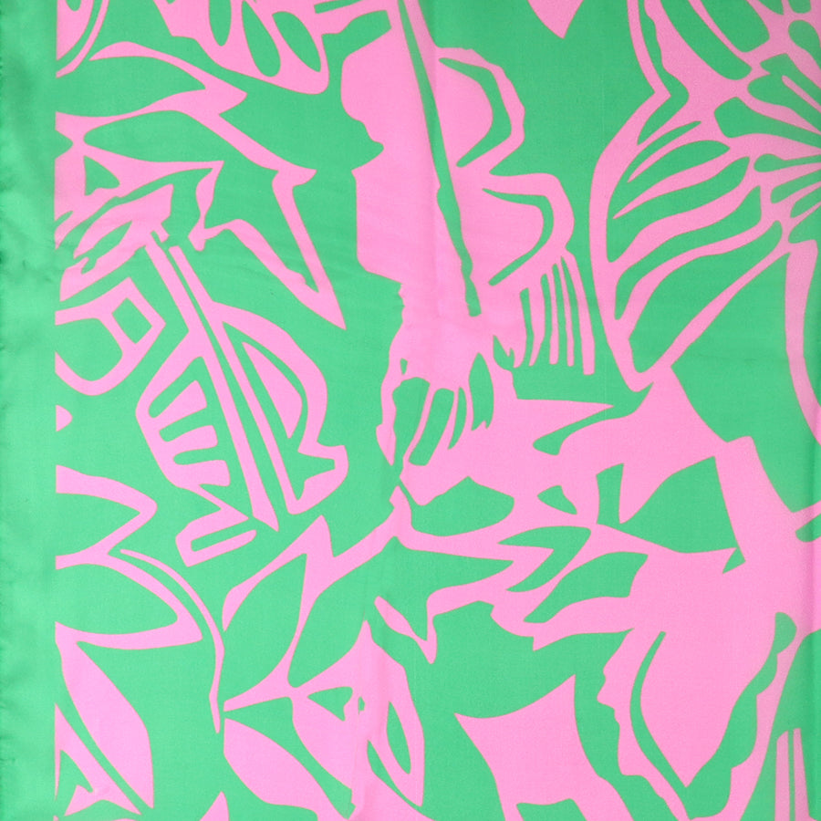 POM Recycled green and pink silky tropical leaf print scarf