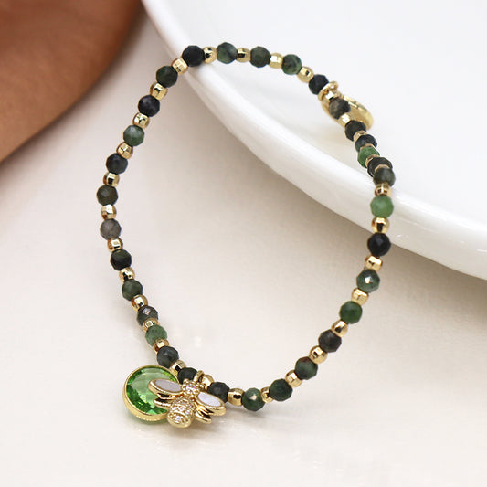 POM Green and golden bee charm bracelet