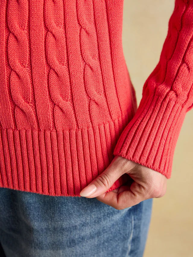 Joules Red Classic Crew Neck Cotton Cable Knit Jumper