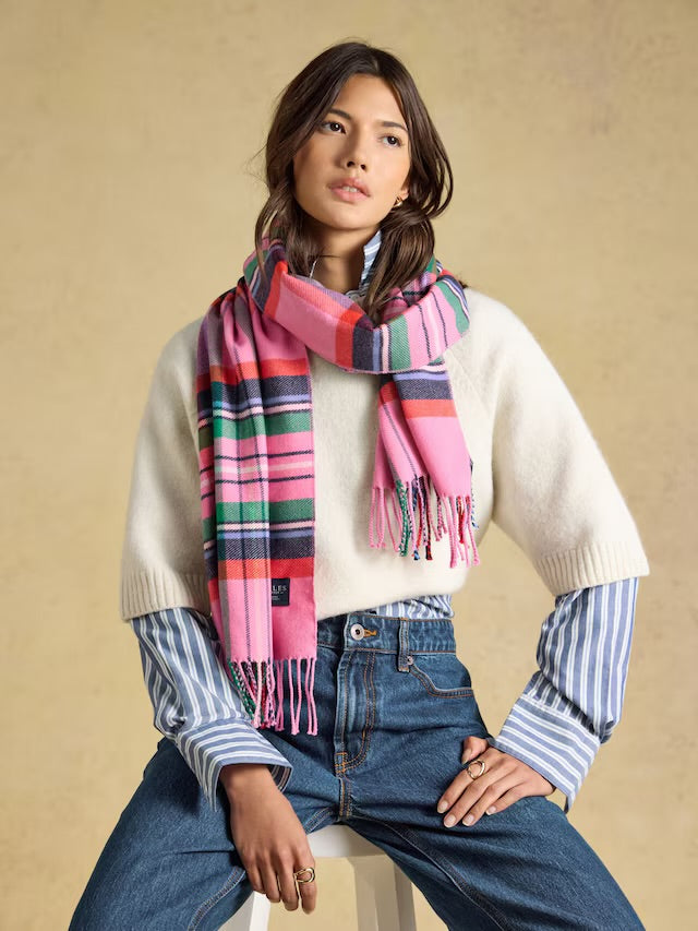 Joules Langtree Pink & Green Check Scarf