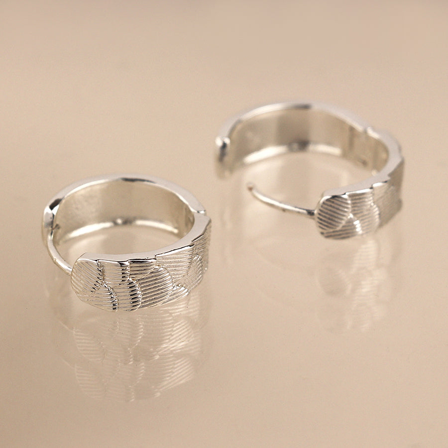 Silver Plated Scallop Embossed Huggie Hoops