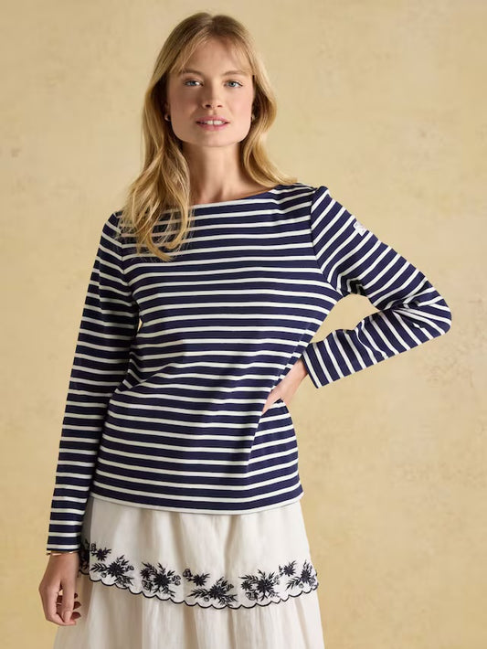 Joules Harbour Navy & White Boat Neck 100% Cotton Breton Top