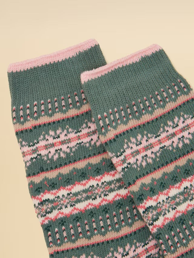 Joules Women's Lucille Khaki Green Fair Isle Socks (size 4-8)