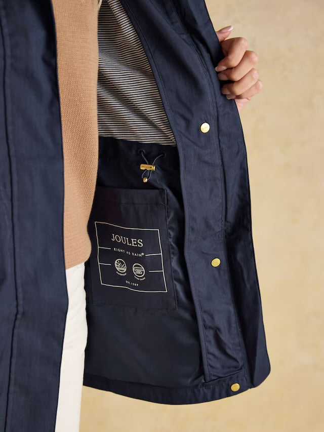 Joules Portwell Navy Blue Waterproof Raincoat With Hood and Adjustable Waist