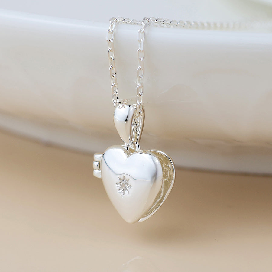 POM Sterling silver heart locket with crystal