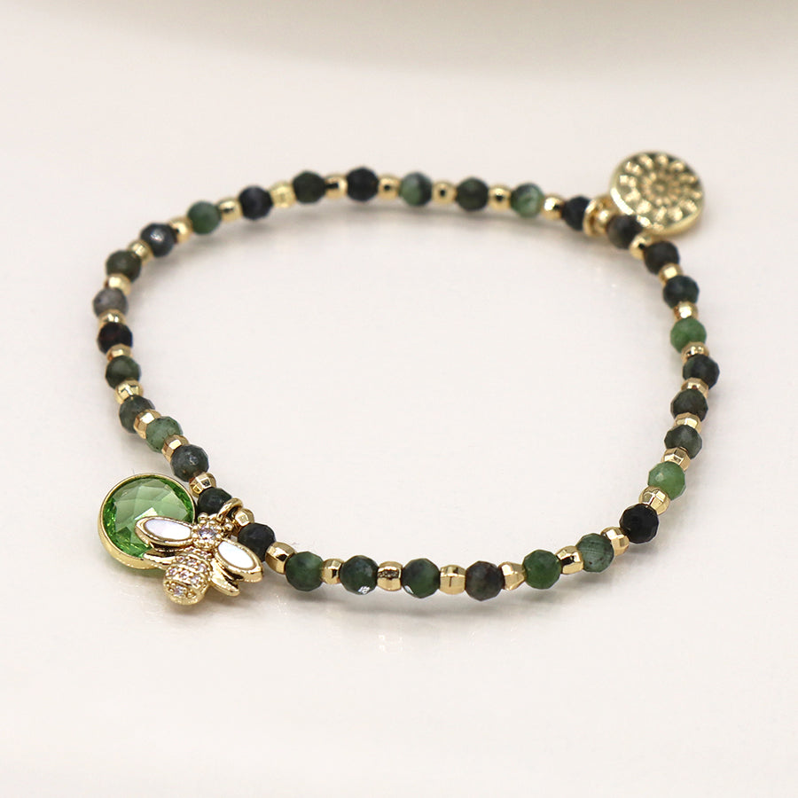 POM Green and golden bee charm bracelet