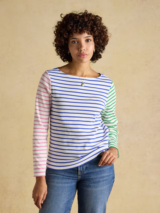 Joules Harbour Multicolour Boat Neck Long Sleeve Breton Stripe Top