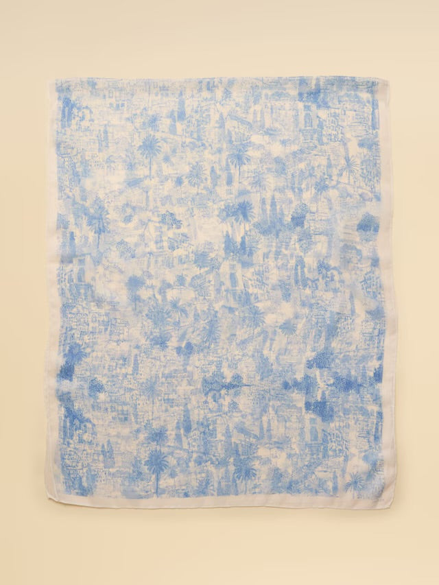 Joules Abberton Blue Ecru Toile De Jouy Printed Scarf