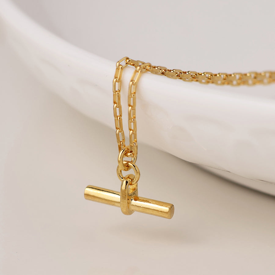 POM Sterling silver gold plated t-bar necklace