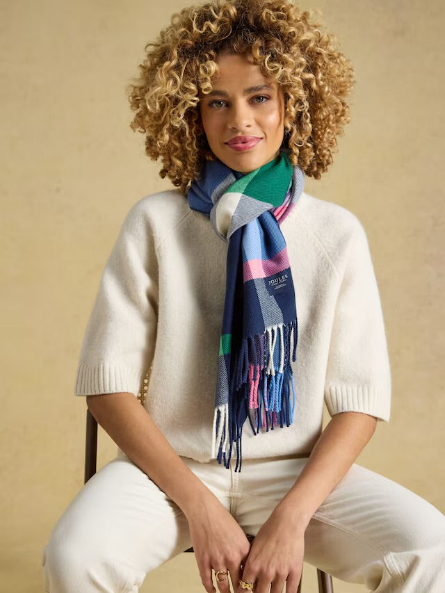 Joules Langtree Navy & Pink Check Scarf