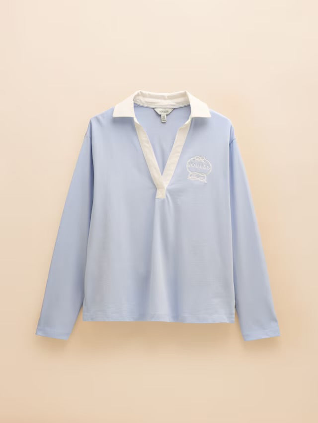 Joules Tallie Blue Combed Cotton Collared Top