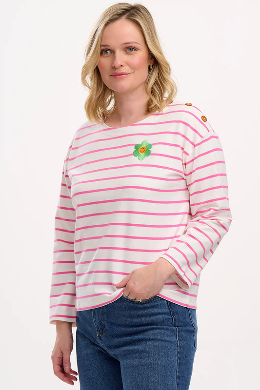 Sugarhill Celine Breton Top - Off-White/Pink, Smiley Flower